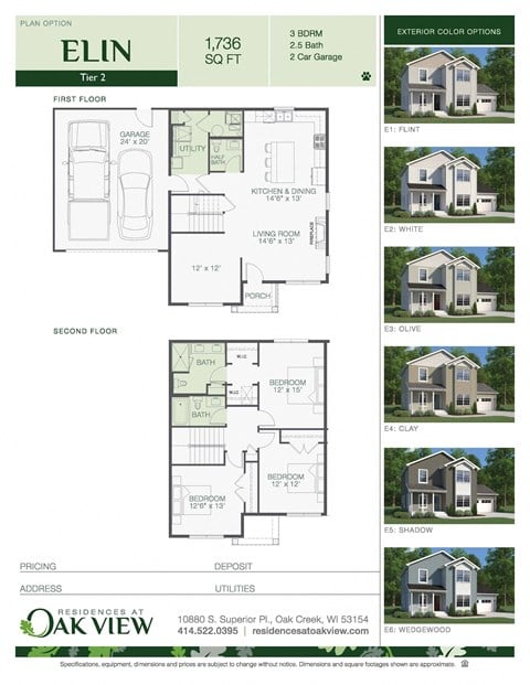 Floor plan for 3 beds, 2.5 baths, 1736 sqft